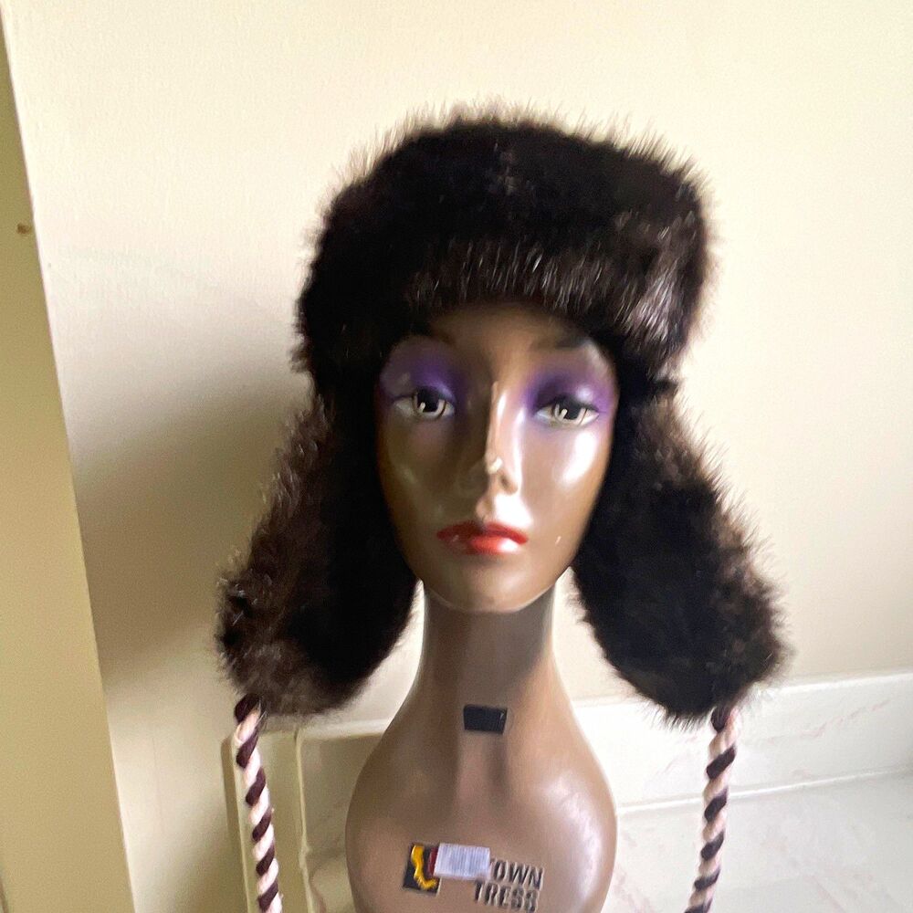 Womens Faux Fur Trapper Hat Animal Print Brown/Beige Ear Flap Lined One Size